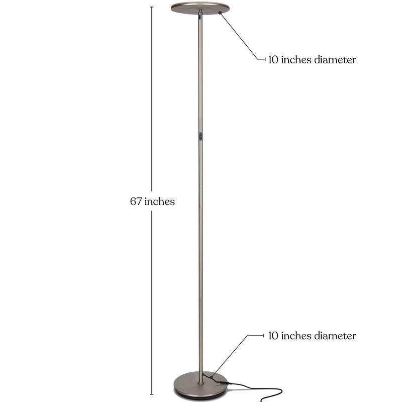 Brightech Sky Flux Dimmable LED Floor Lamp â€“ Super Bright Floor Lamp with 3 Light Modes for Living Room, Office â€“ Torchiere Standing Touch-Lamp, Tall Torch Lamp for Bedroom & Reading - Nickel - Image 2